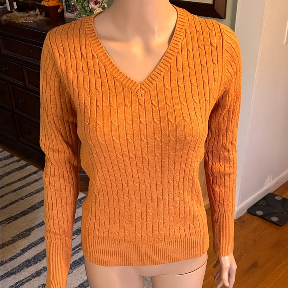 Merona Women's V-Neck Sweater in Vibrant Orange - Picture 3 of 4